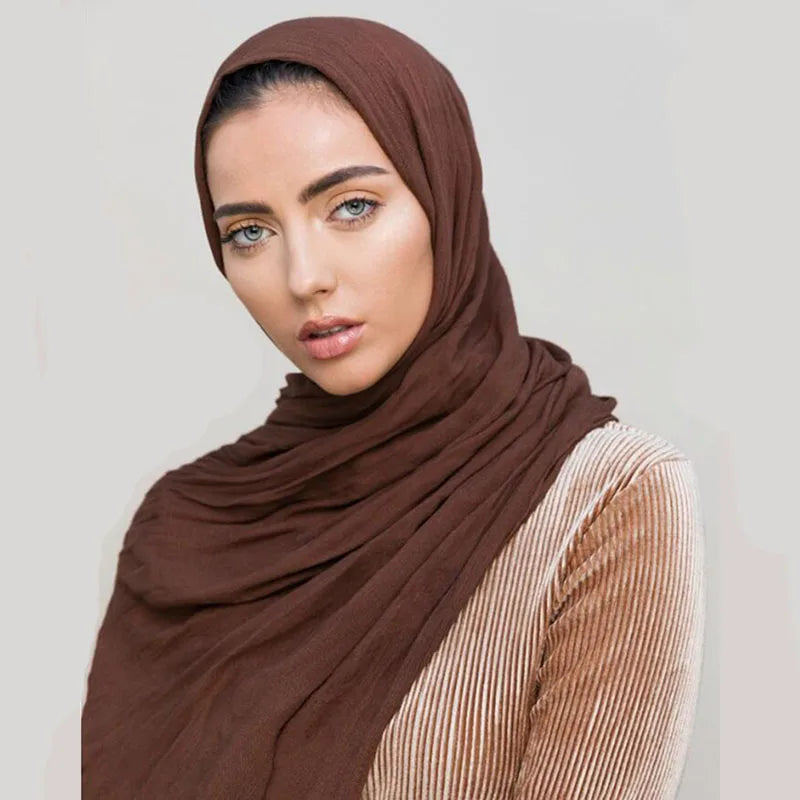 Women Muslim Crinkle Hijab Scarf Big Size Plain Shawls Femme Musulman Soft 100% Rayon Pleated Headscarf Islamic Hijab Headband