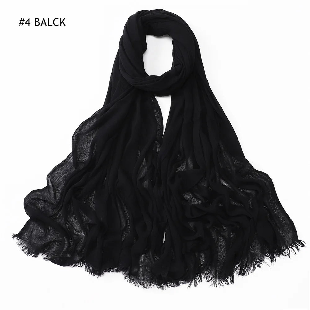 Women Muslim Crinkle Hijab Scarf Big Size Plain Shawls Femme Musulman Soft 100% Rayon Pleated Headscarf Islamic Hijab Headband