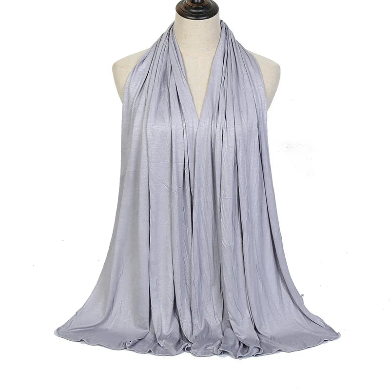 Plain Color Long Shawl Scarves Modal Jersey Hijab Muslim Headscarf Soft Black Women's Turban Tie Headband HeadWrap Lightweight