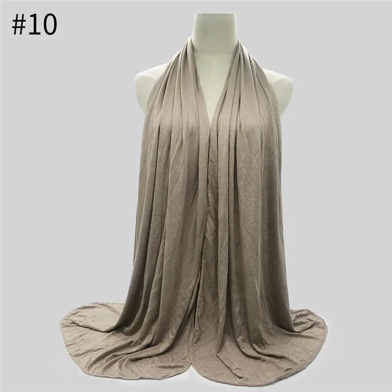 Plain Color Long Shawl Scarves Modal Jersey Hijab Muslim Headscarf Soft Black Women's Turban Tie Headband HeadWrap Lightweight