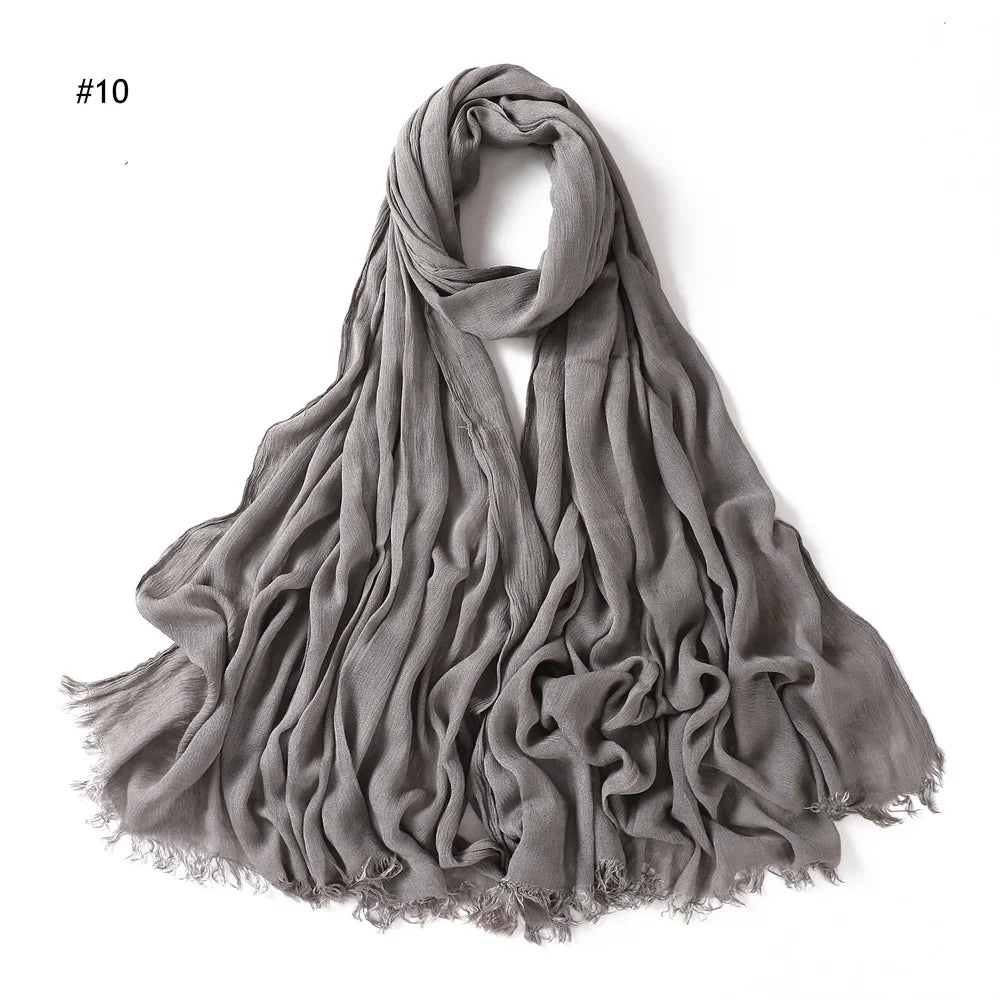 Women Muslim Crinkle Hijab Scarf Big Size Plain Shawls Femme Musulman Soft 100% Rayon Pleated Headscarf Islamic Hijab Headband