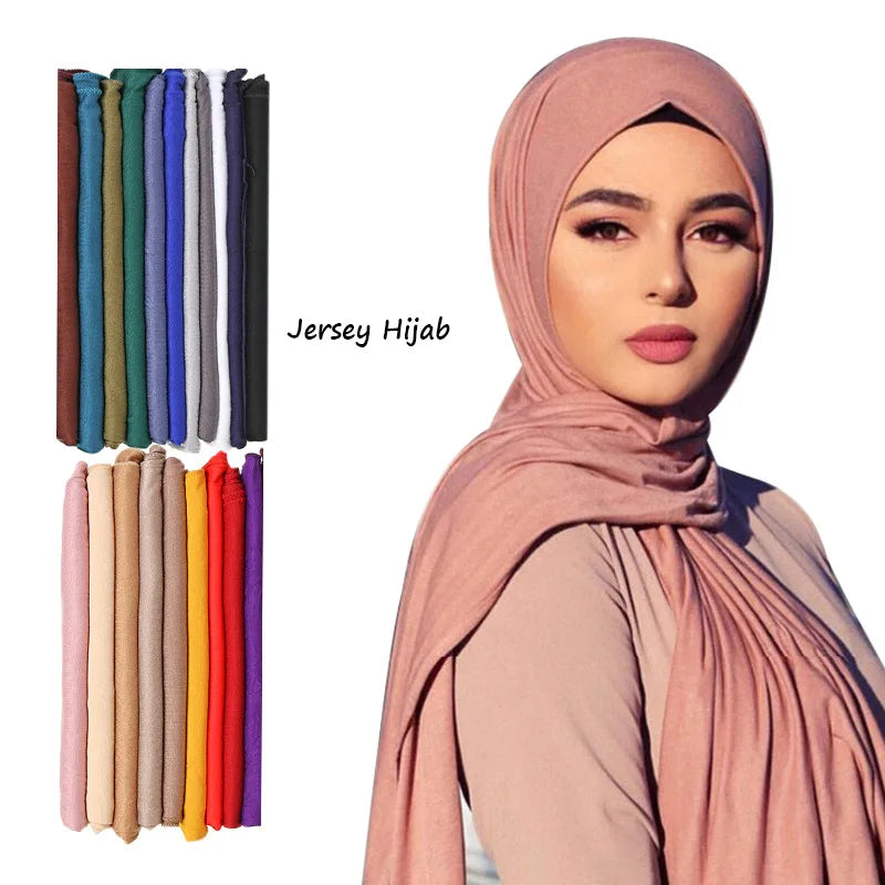 Plain Color Long Shawl Scarves Modal Jersey Hijab Muslim Headscarf Soft Black Women's Turban Tie Headband HeadWrap Lightweight