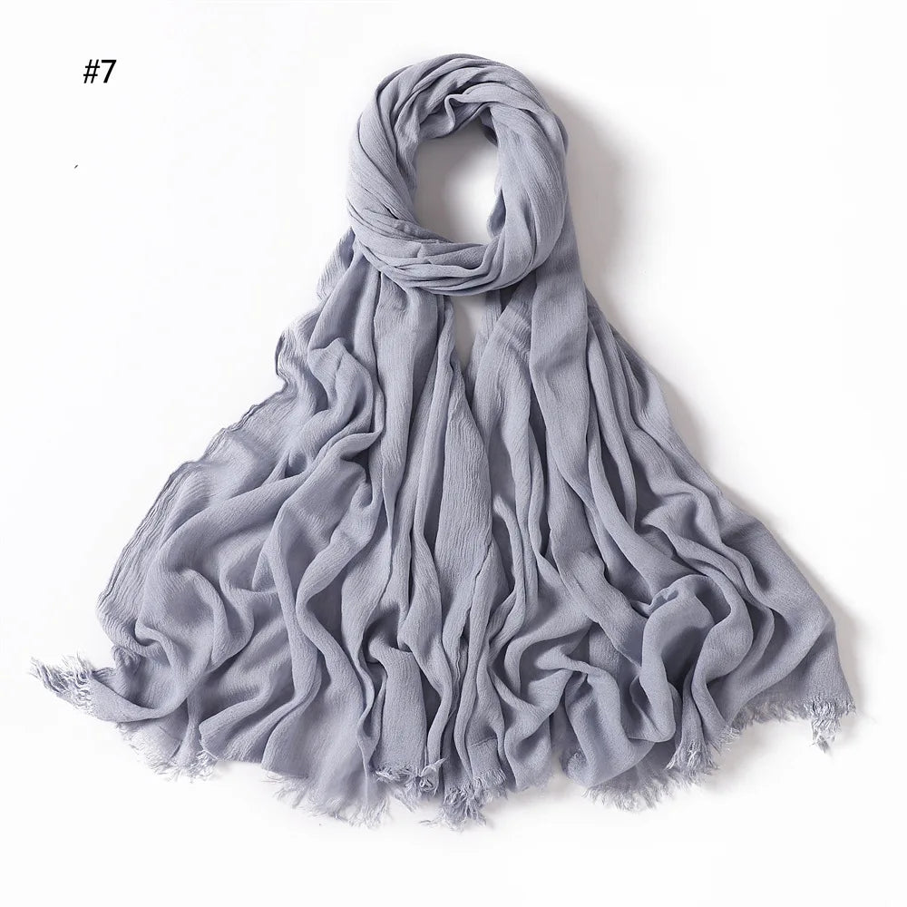 Women Muslim Crinkle Hijab Scarf Big Size Plain Shawls Femme Musulman Soft 100% Rayon Pleated Headscarf Islamic Hijab Headband