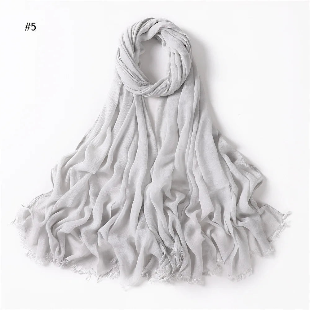 Women Muslim Crinkle Hijab Scarf Big Size Plain Shawls Femme Musulman Soft 100% Rayon Pleated Headscarf Islamic Hijab Headband