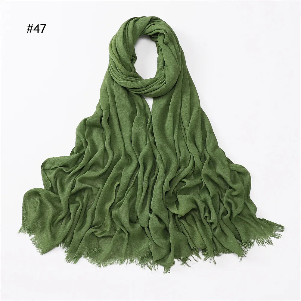 Women Muslim Crinkle Hijab Scarf Big Size Plain Shawls Femme Musulman Soft 100% Rayon Pleated Headscarf Islamic Hijab Headband