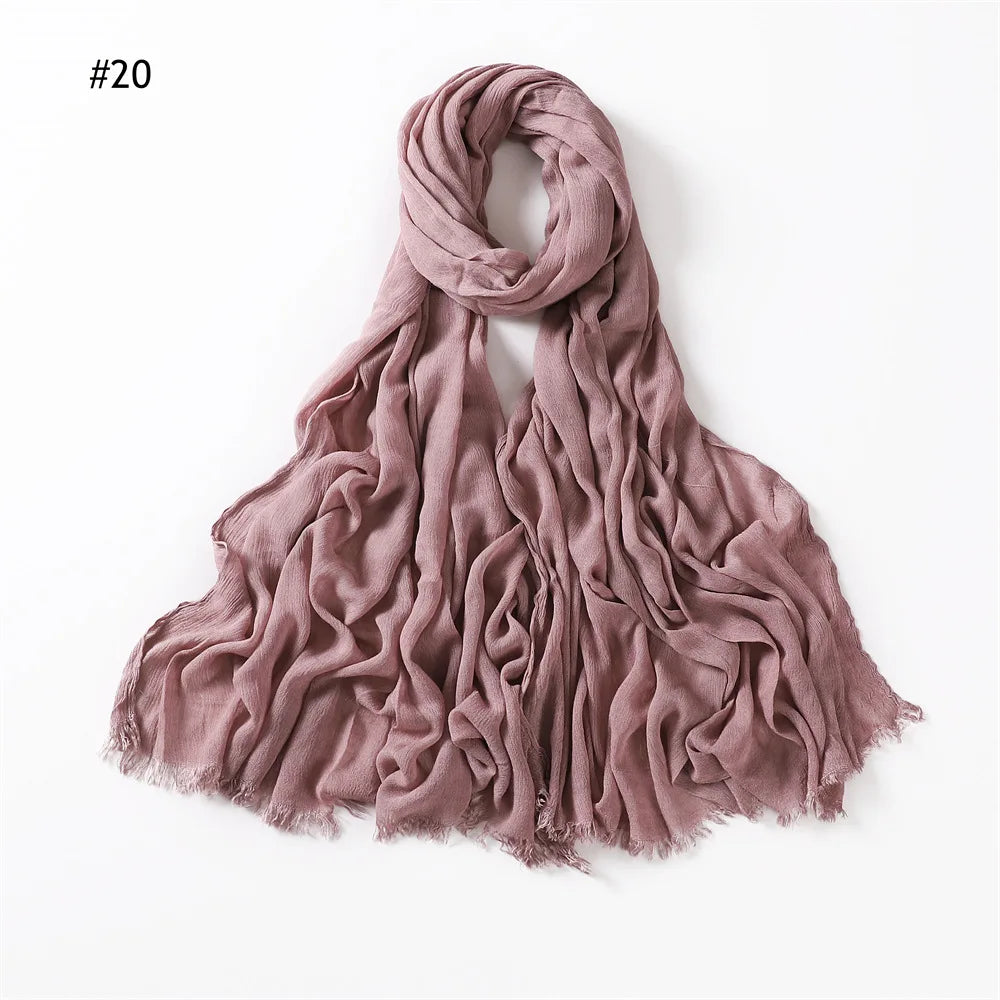 Women Muslim Crinkle Hijab Scarf Big Size Plain Shawls Femme Musulman Soft 100% Rayon Pleated Headscarf Islamic Hijab Headband