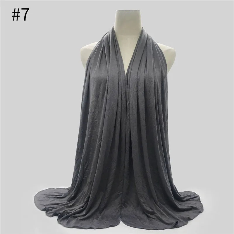 Plain Color Long Shawl Scarves Modal Jersey Hijab Muslim Headscarf Soft Black Women's Turban Tie Headband HeadWrap Lightweight