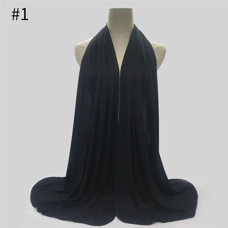 Plain Color Long Shawl Scarves Modal Jersey Hijab Muslim Headscarf Soft Black Women's Turban Tie Headband HeadWrap Lightweight