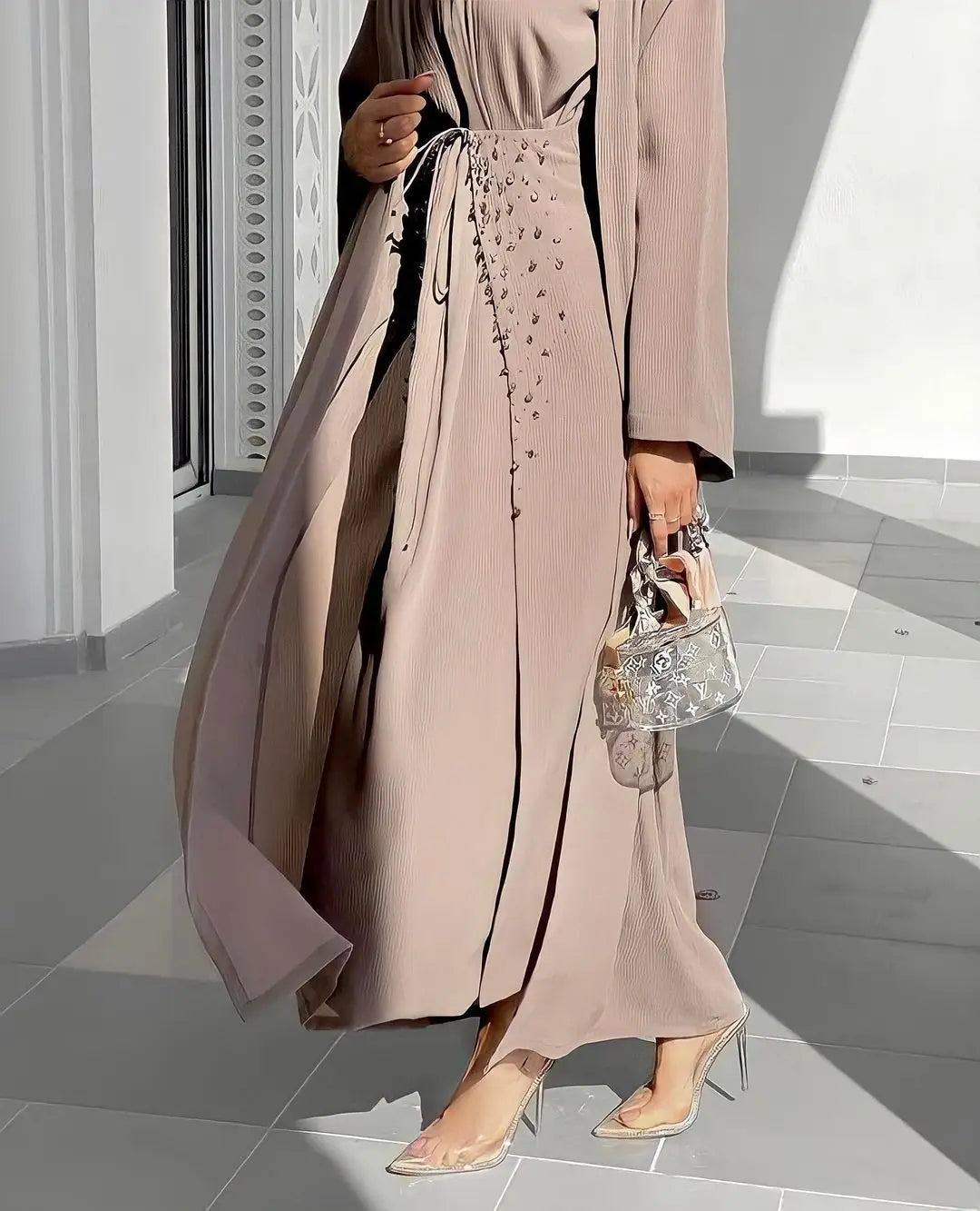 Fashion Muslim Kimono Abaya Cardigan Ramadan Dubai Turkey Eid Dress Sets for Women Islamic 2 Piece Sets Womens Outfits