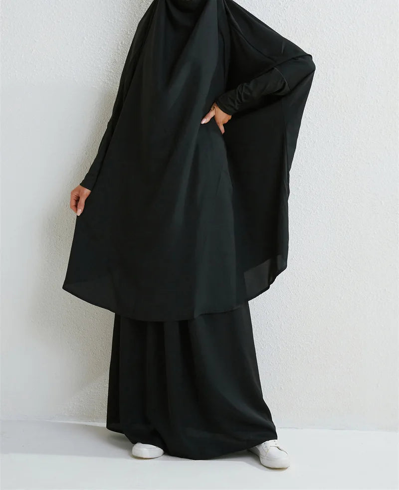 Women Eid Muslim Sets Ramadan Morocco Two Pieces Arab Dubai Kaftan Musulman Ensemble Abayas Solid Color Modest Long Robe