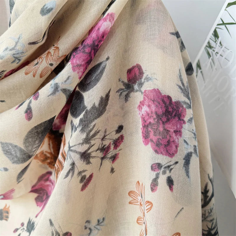 2024 Autumn Fashion Poppy Floral Tassel Viscose Shawl Scarf Lady High Quality Wrap Pashmina Stole Bufandas Muslim Hijab 180*90Cm