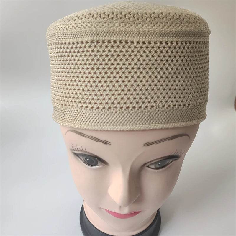 Muslim Caps For Men Clothing Freeshipping Skull Prayer Hat Flat Top Knitted Mesh Kufi Kippah Islamic Saudi Arabia Jewish Summer