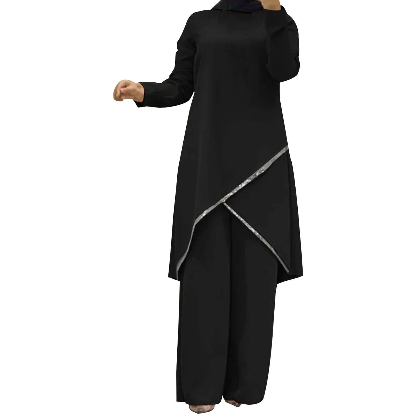 Women Loose Matching Sets 2025 New Muslim Long Sleeve Blouse Abaya Suits Sequins Islamic Clothing 2PCS Fashion Urban Tracksuit