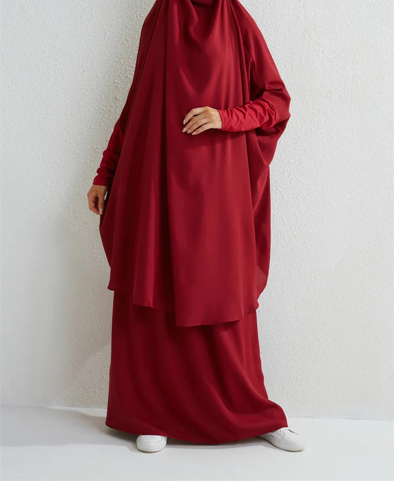 Women Eid Muslim Sets Ramadan Morocco Two Pieces Arab Dubai Kaftan Musulman Ensemble Abayas Solid Color Modest Long Robe