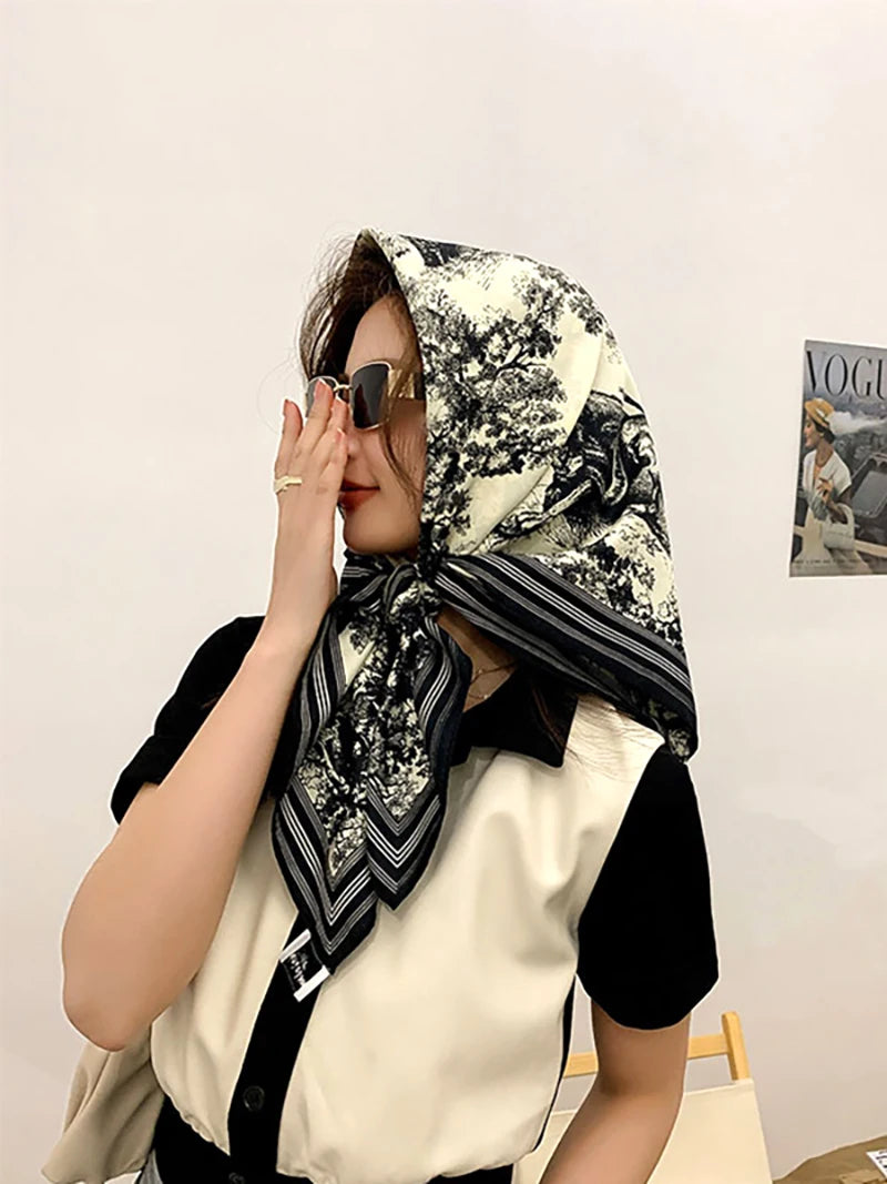 Spring Scarf Women's Luxury Design Scarf Silk Smooth Scarf Soft Muslim Headband Shawl Beach90x90cm