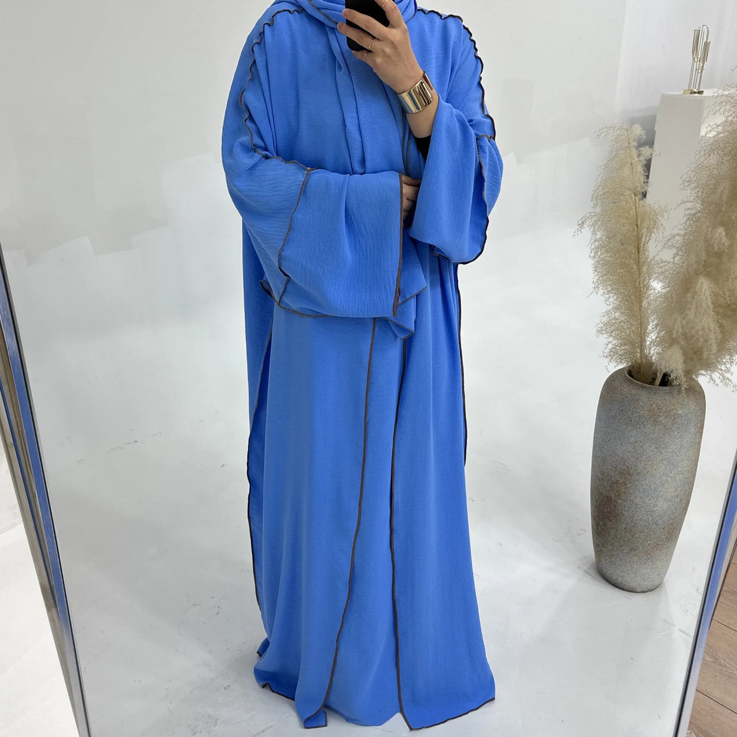 Turkey Dubai Abayas Muslim Set Cardigan Inner Lap and Turban Muslim Long Robes Three-piece Muslim Open Abayas for Women Dress