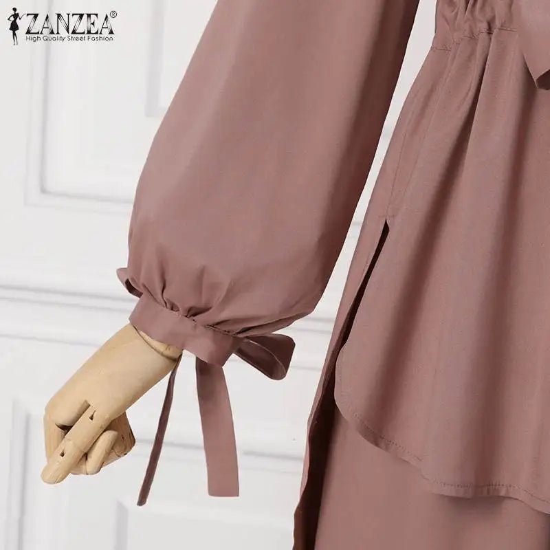 Fashion Women Long Sleeve Blouse Pant Suits 2024 ZANZEA 2PCS Autumn Muslim Sets Fashion Abaya Hijab Tracksuits IsIamic Clothing