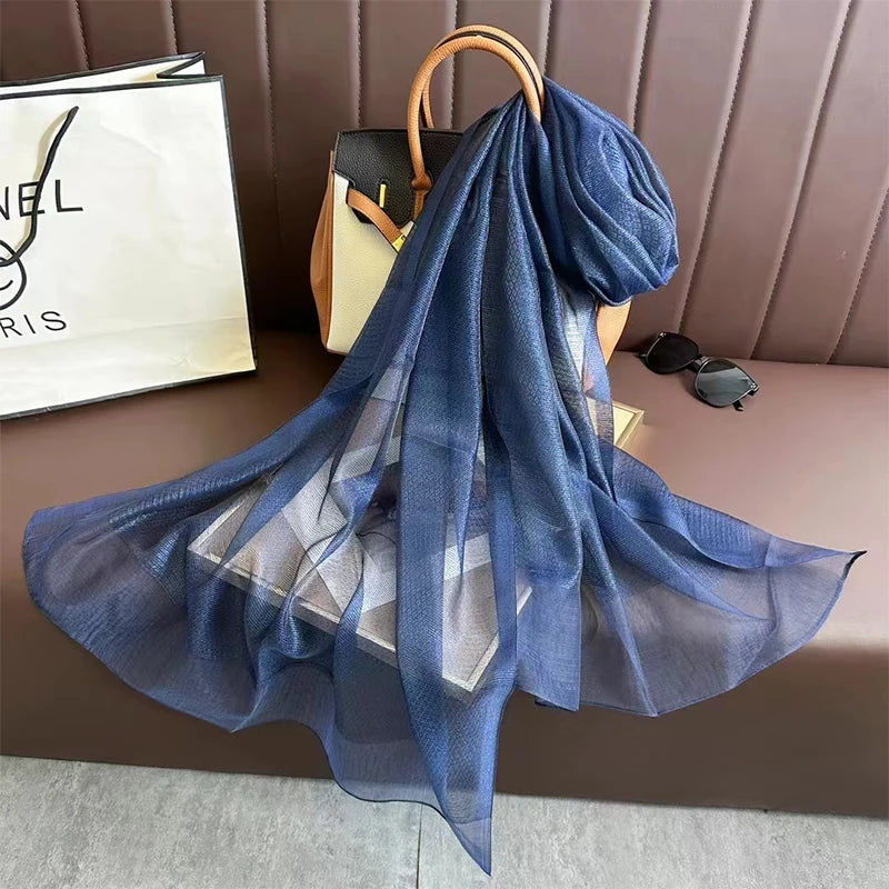 Women Silk Scarf Design Elegant Soft Lady Bufandas Scarves Veil Shawl Headkerchief HiJab Wrap Summer Beach Sunscreen Muslim