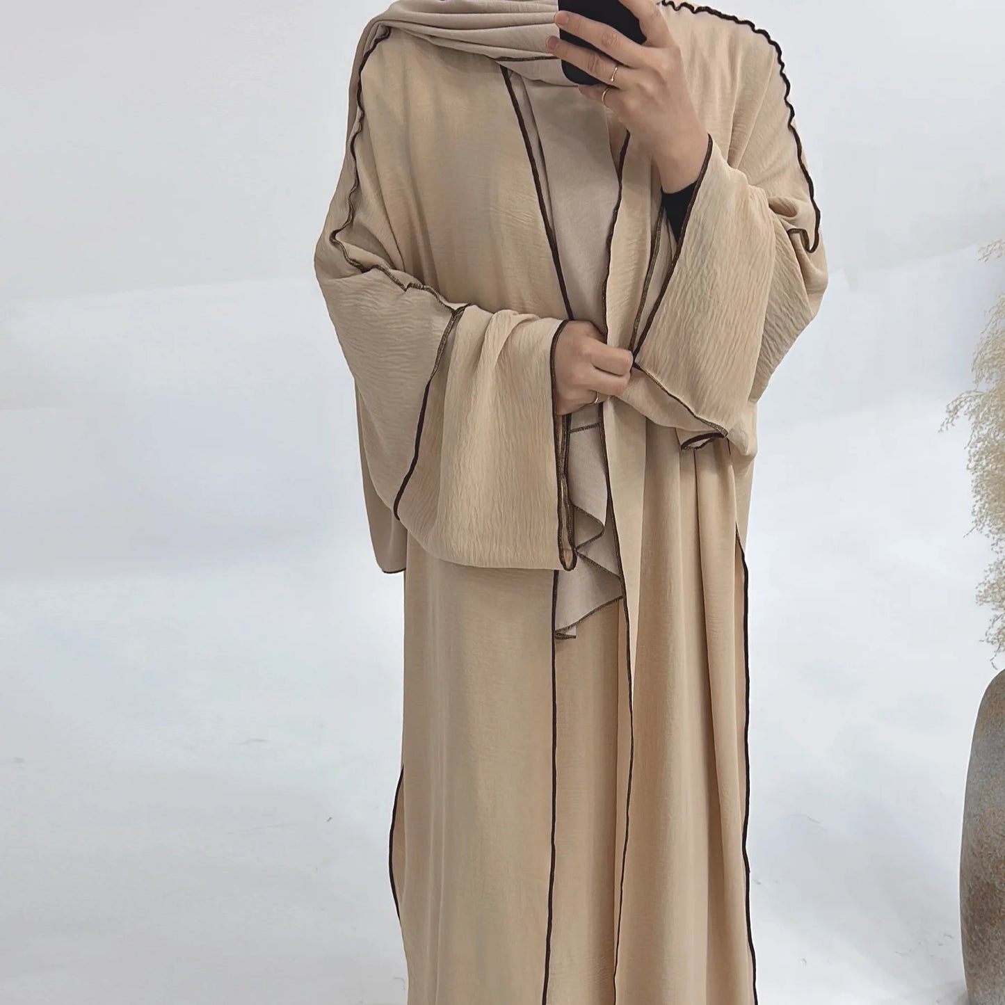 Turkey Dubai Abayas Muslim Set Cardigan Inner Lap and Turban Muslim Long Robes Three-piece Muslim Open Abayas for Women Dress