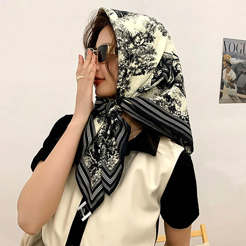 Spring Scarf Women's Luxury Design Scarf Silk Smooth Scarf Soft Muslim Headband Shawl Beach90x90cm