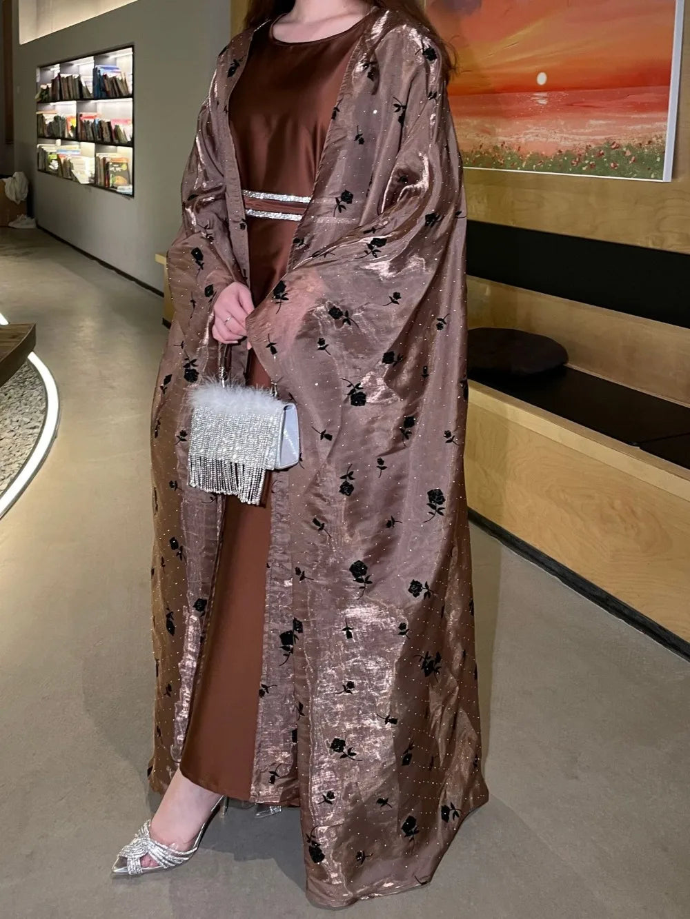 Eid Muslim 2 Piece Set Women Party Dresses Flower Open Abayas Ramadan Morocco Kaftan Party Vestidos Jalabiya Arab Long Robe 2025