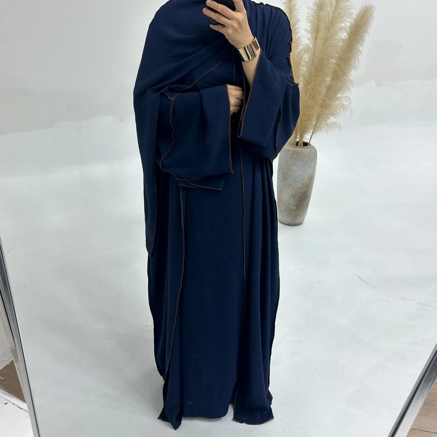 Turkey Dubai Abayas Muslim Set Cardigan Inner Lap and Turban Muslim Long Robes Three-piece Muslim Open Abayas for Women Dress