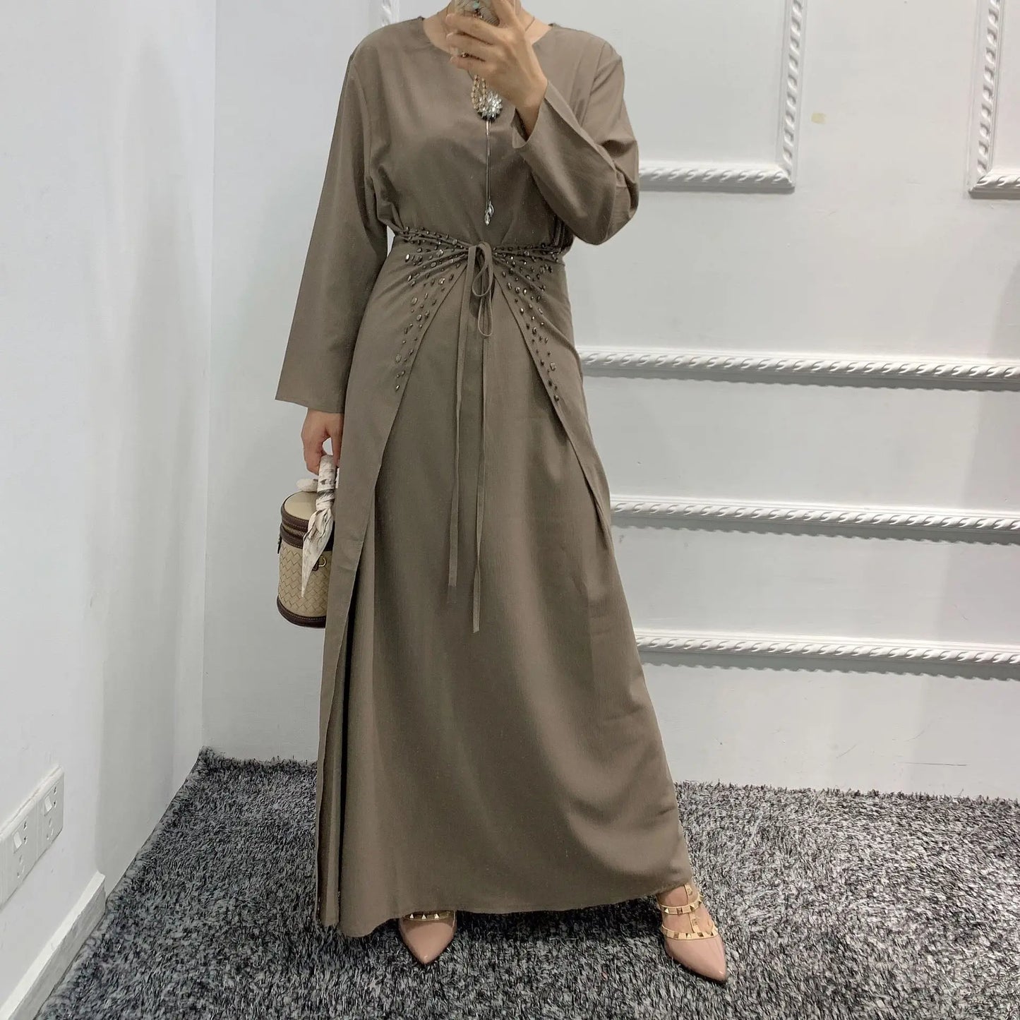 Fashion Muslim Kimono Abaya Cardigan Ramadan Dubai Turkey Eid Dress Sets for Women Islamic 2 Piece Sets Womens Outfits