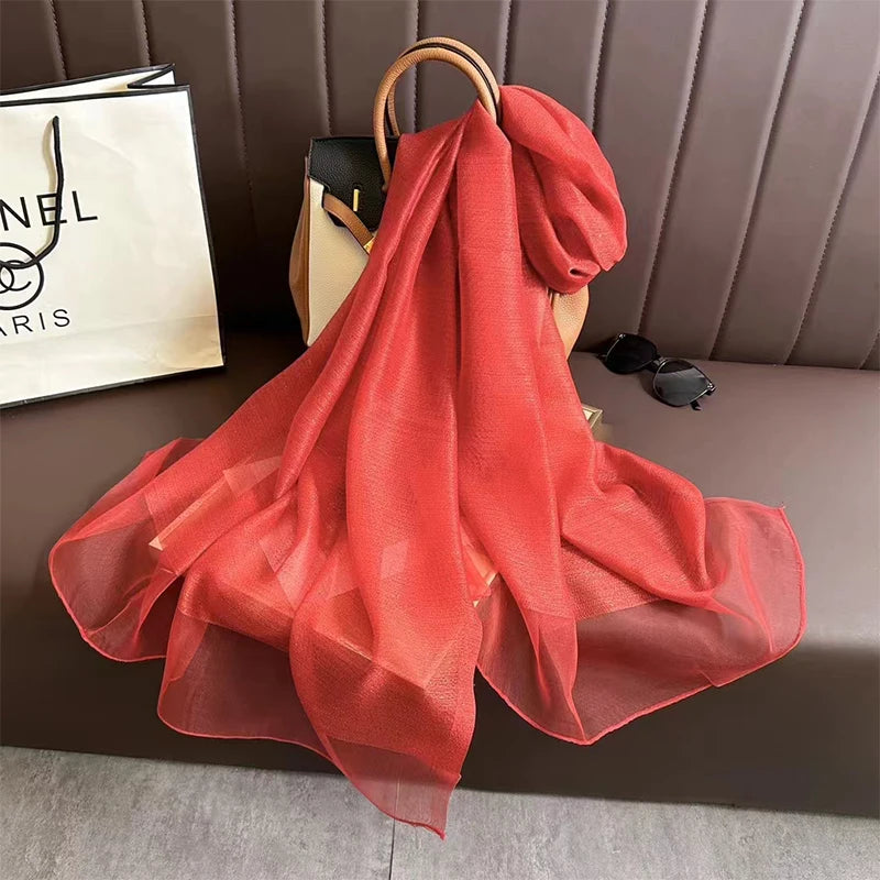 Women Silk Scarf Design Elegant Soft Lady Bufandas Scarves Veil Shawl Headkerchief HiJab Wrap Summer Beach Sunscreen Muslim