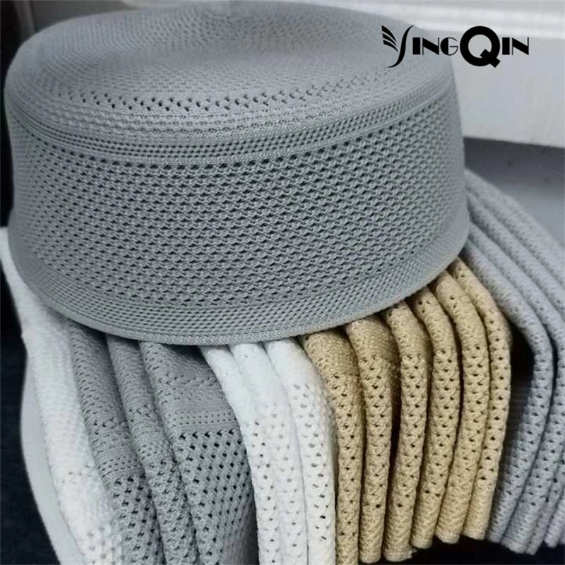 Muslim Caps For Men Clothing Freeshipping Skull Prayer Hat Flat Top Knitted Mesh Kufi Kippah Islamic Saudi Arabia Jewish Summer