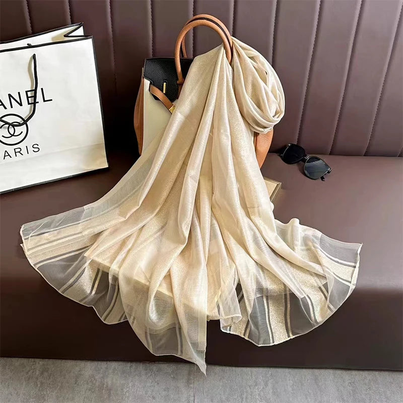 Women Silk Scarf Design Elegant Soft Lady Bufandas Scarves Veil Shawl Headkerchief HiJab Wrap Summer Beach Sunscreen Muslim