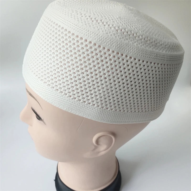 Muslim Caps For Men Clothing Freeshipping Skull Prayer Hat Flat Top Knitted Mesh Kufi Kippah Islamic Saudi Arabia Jewish Summer