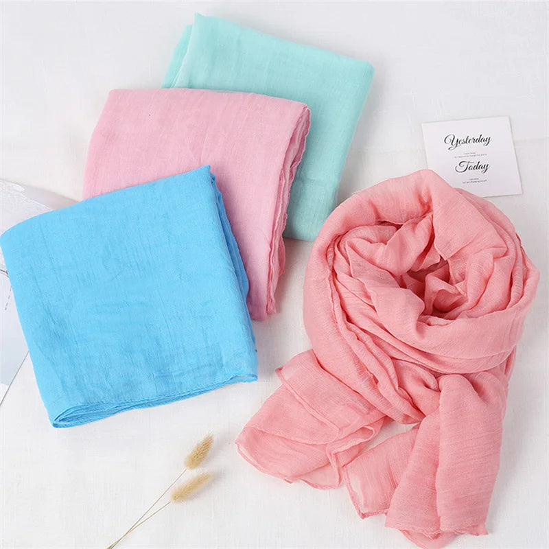 Antumn Winter Cotton Linen Scarf Shawl Women Muslim Islamic Crinkle Hijab Scarf Solid Color Large Headscarf Shawl And Wraps Hot